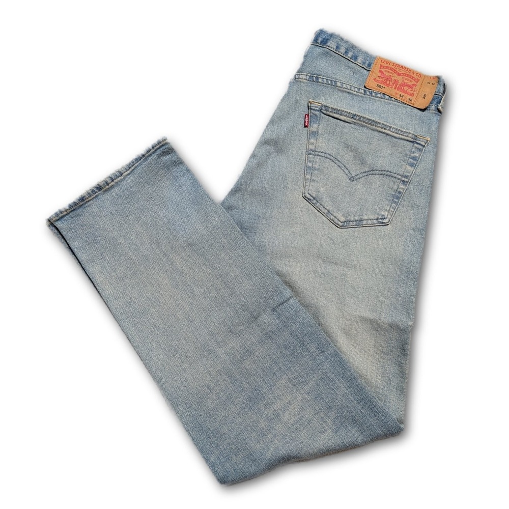 Levi's Mens Jeans 501 Blue 34x32 Button Fly Denim 5 Pocket Stretch Regular Light